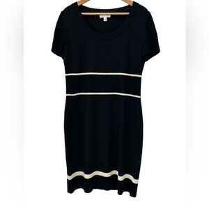 St. John Sport Santana Knit Navy White Nautical Short Sleeve Sweater Dress - M